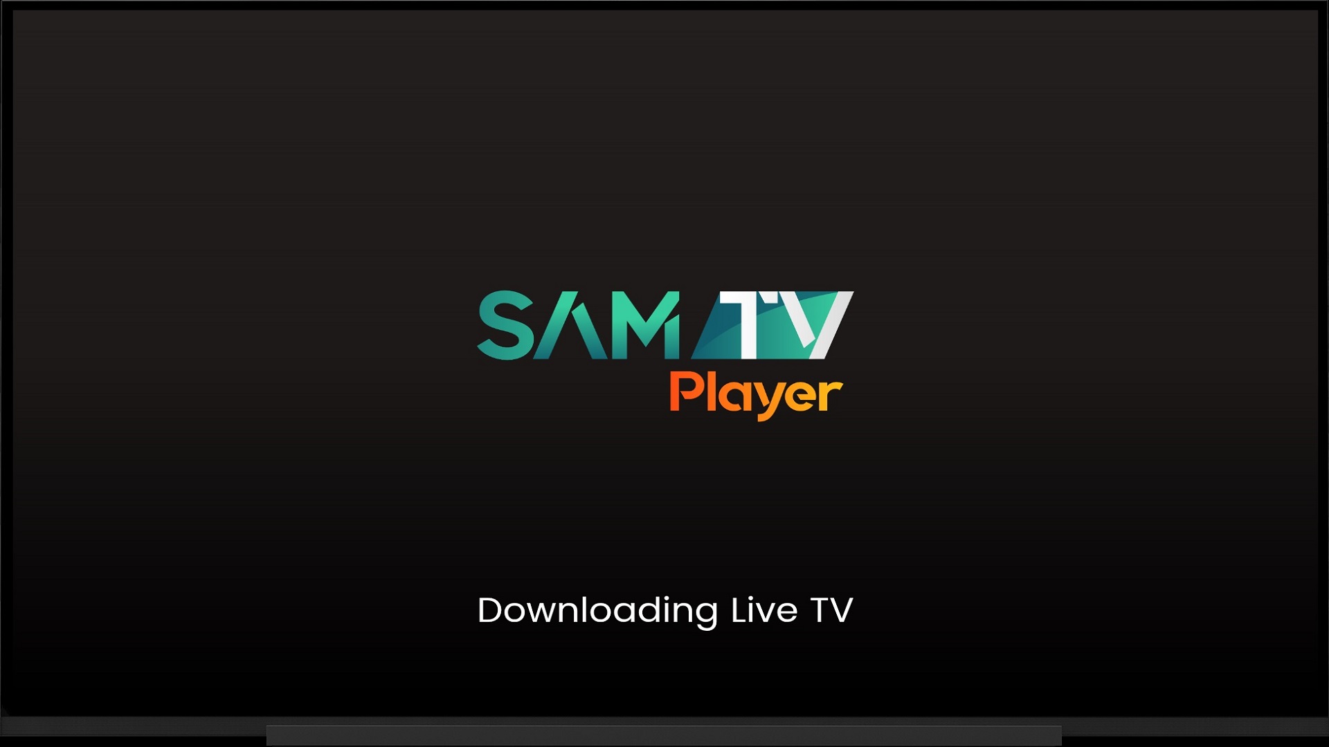 SamTv Player loading a playlist on a Smart TV, reading Downloading Live TV.